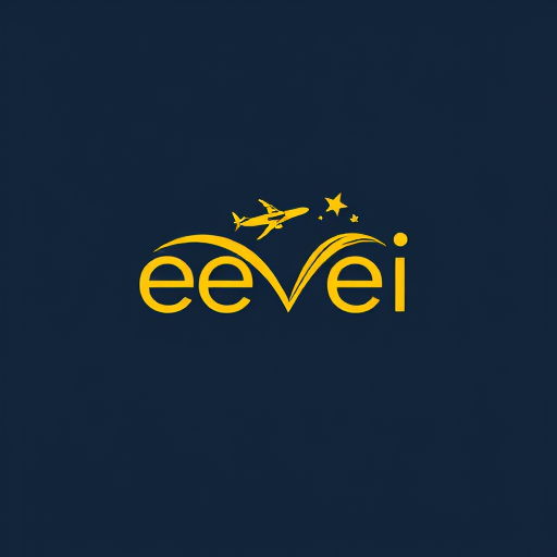 AI Design for create a wtermark using the name êvei and add infinity and airplane with star using yellow fonts and designs