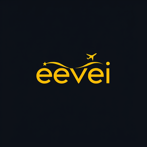 AI Design for create a wtermark using the name "êvei" and add infinity and airplane with star using yellow and black fonts and designs