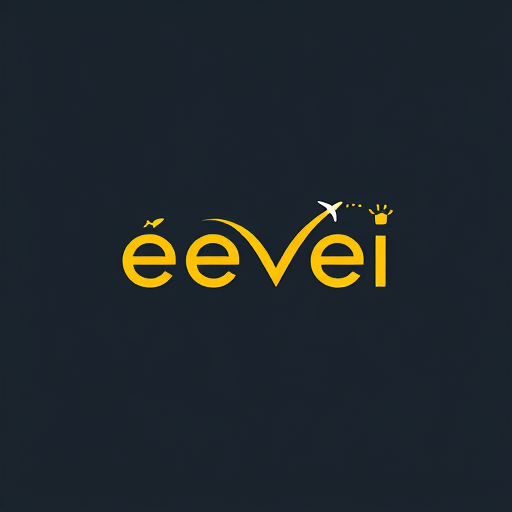 AI Design for create a wtermark using the name "êvei" and add infinity and airplane with star using yellow and black fonts and designs