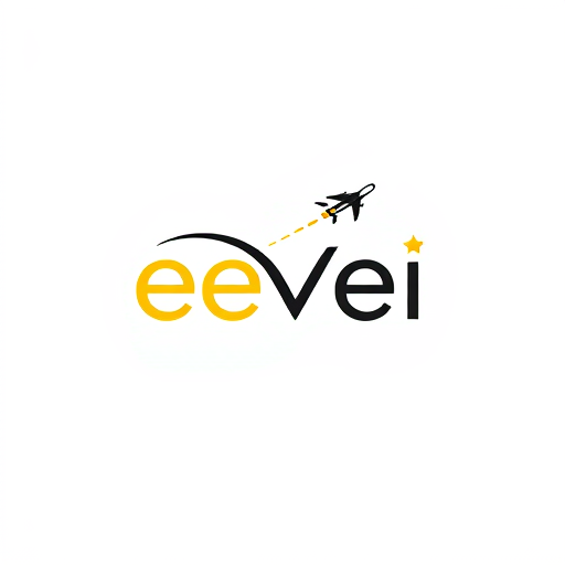AI Design for create a wtermark using the name "êvei" and add infinity and airplane with star using yellow and black fonts and designs