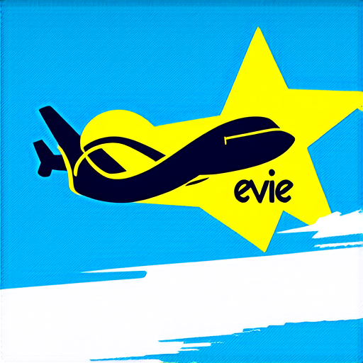 AI Design for use evie name and create an infinity and airplane with yellow star watermark using yellow and black font