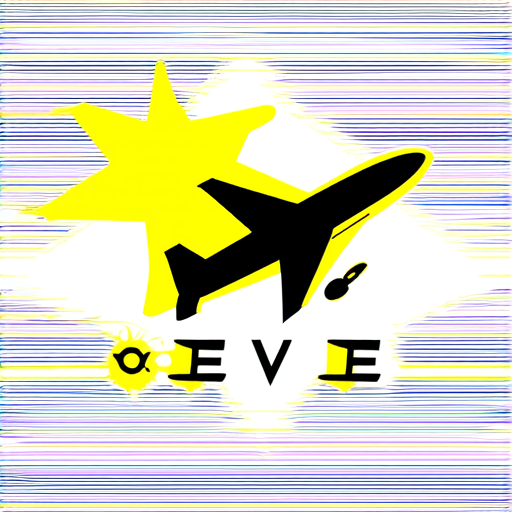 AI Design for create a watermark: use evie name and create an infinity and airplane with yellow star using yellow and black font