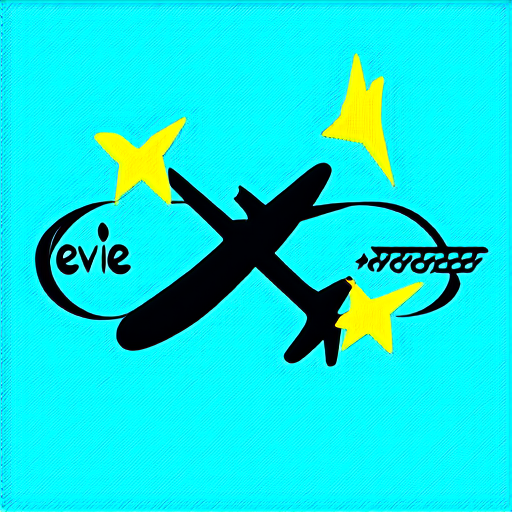 AI Design for create a watermark: use evie name and create an infinity and airplane with yellow star using yellow and black font