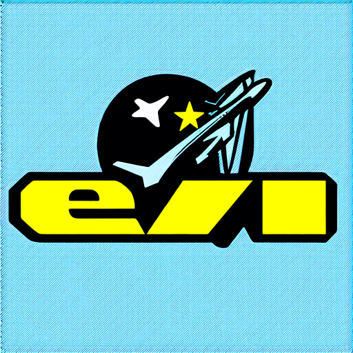 AI Design for create a watermark using the name êvei and add infinity and airplane with star using yellow and black fonts and designs
