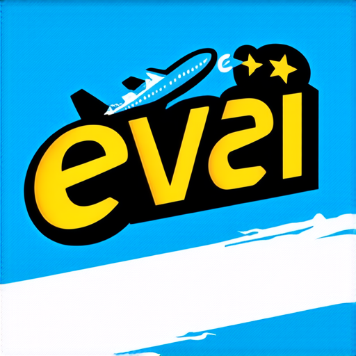 AI Design for create a watermark using the name êvei and add infinity and airplane with star using yellow and black fonts and designs