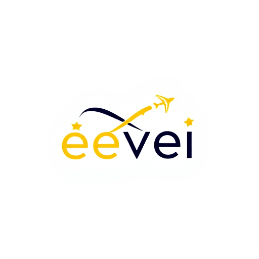 AI Design for create a wtermark using the name "êvei" use single "e" and add infinity and airplane with star using yellow and black fonts and designs