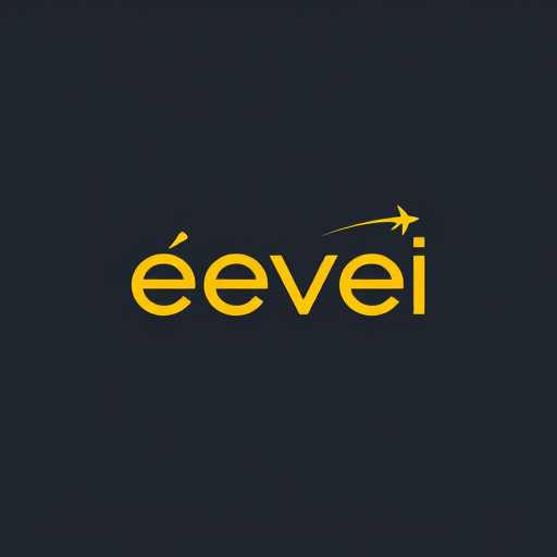 AI Design for create a wtermark using the name "êvei" use single "e" and add infinity and airplane with star using yellow and black fonts and designs