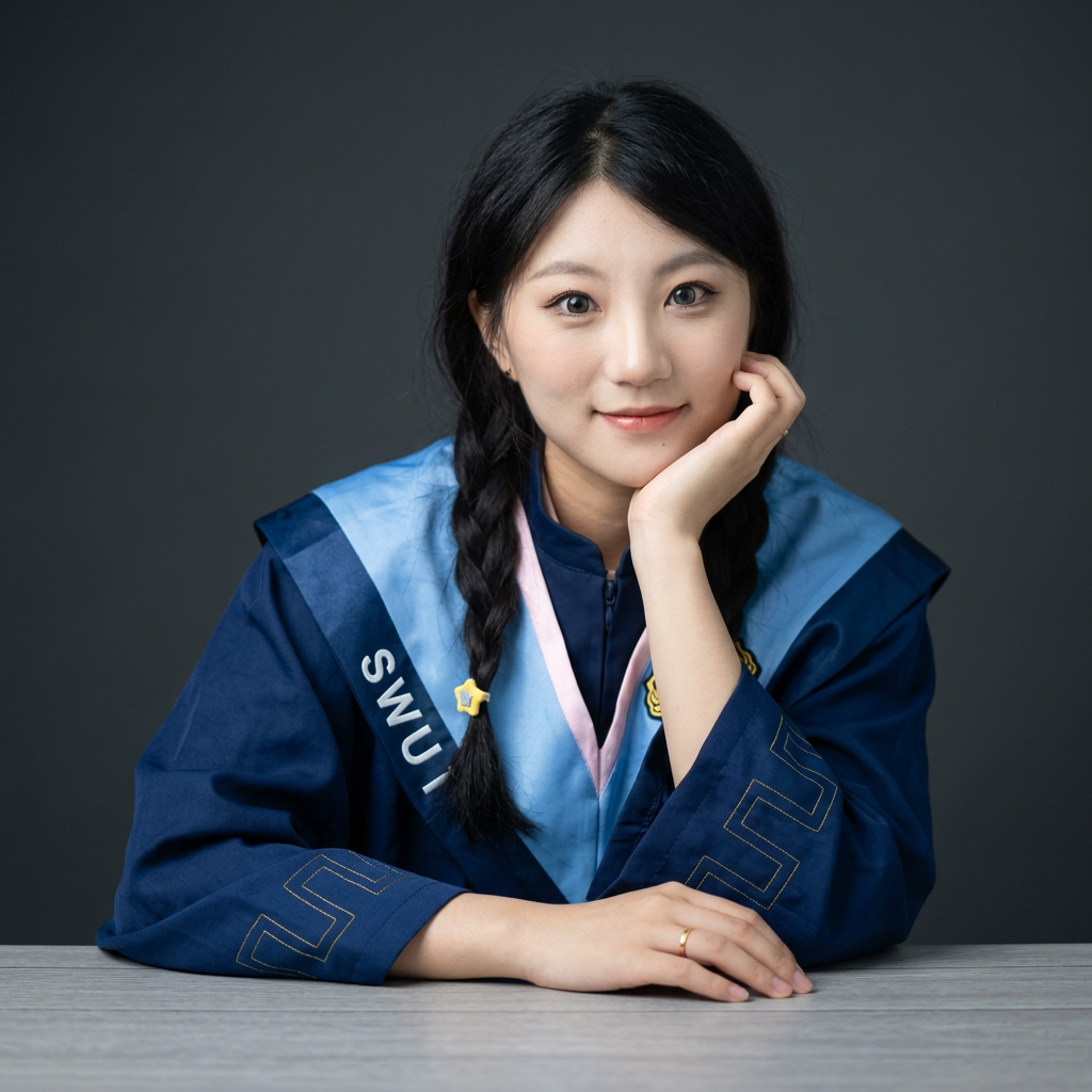 photorealistic studio portrait of the young East Asian woman from the reference photo, soft delicate facial features, big bright eyes, natural light makeup, long straight black hair with a few strands floating gently, wearing a fitted black turtleneck top,
leaning on a light gray table, one hand resting gently under her chin, the other hand on the table with a simple thin ring,
solid dark gray background, soft side studio lighting, gentle soft shadows, shallow depth of field,
ultra realistic skin texture, natural skin tones, detailed hair strands, high detail, sharp focus, professional portrait photography, cinematic soft atmosphere, no over-editing, pure natural aesthetic,
--ar 2:3 --style raw --v 6.0 --q 2