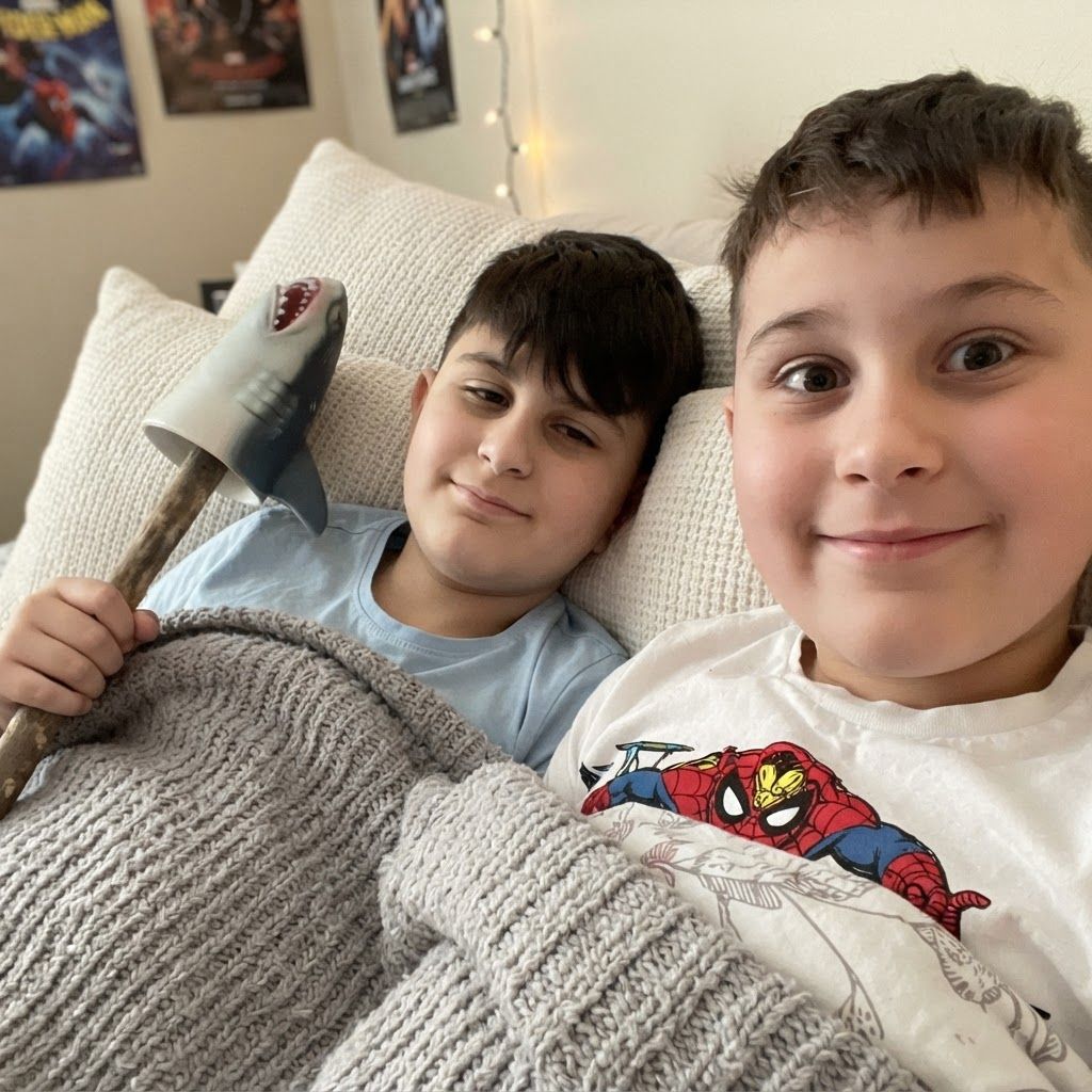 AI Design for make them be together in bed with a blanket covering them