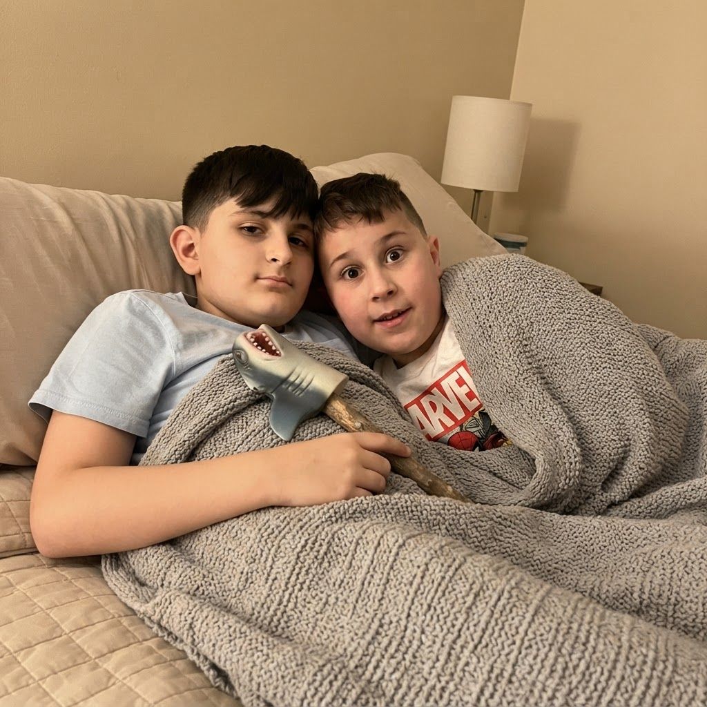 AI Design for make them be together in bed with a blanket covering them while they cuddle