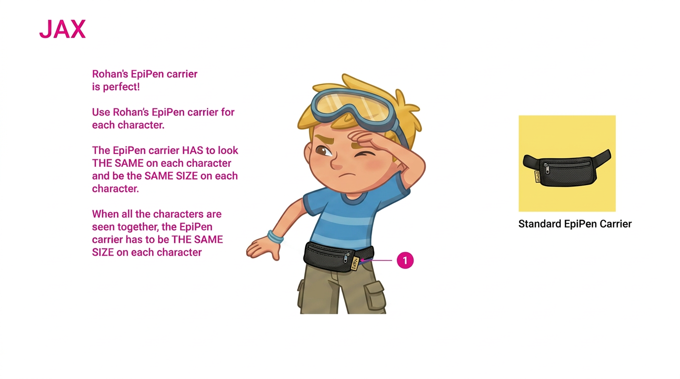 AI Design for revize only character illustration, improve detail of the bag and the tag