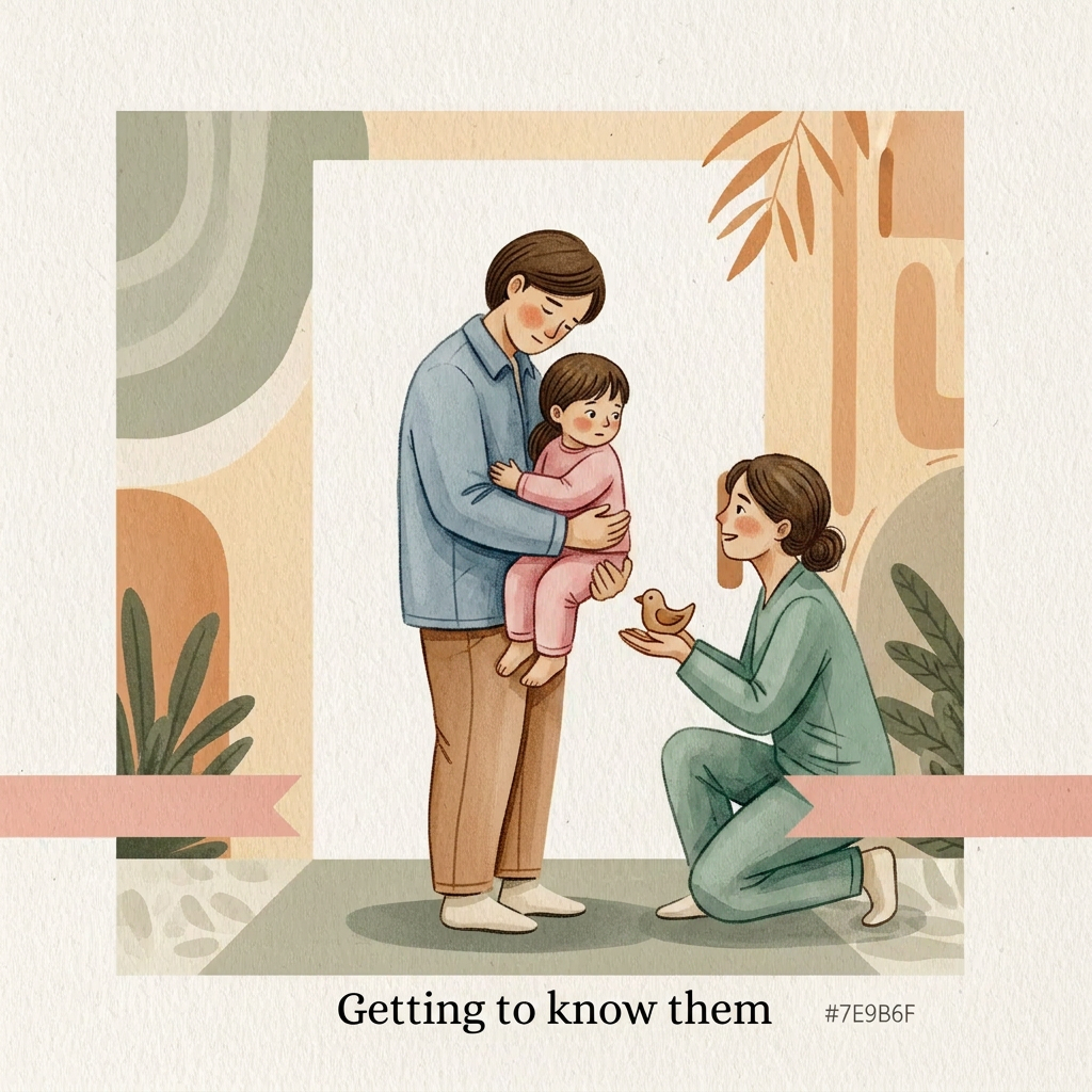 AI Design for A handcrafted editorial illustration for a children’s wellbeing centre interior wall, painted by a human illustrator. Soft watercolour washes combined with textured gouache and delicate hand-drawn ink outlines. Visible brush edges, subtle paper grain, imperfect organic contours, tactile handmade surface. Minimal but emotionally expressive composition. Avoid digital vector appearance. Warm natural materials aesthetic designed to sit against pale yellowish wooden panels under warm spotlight illumination.
Surface and colour treatment:
Soft warm cream background (#F7F1E4), never bright white. Warm sage accents (#7E9B6F), deep green typography area (#3F6B3B), charcoal ink details (#2C2C2A). Warm honey neutrals, terracotta-leaning skin tones. Colours gradually transition from quieter muted tones on Board 1 to brighter warmer tones on Board 5. Matte printed artwork appearance, subtle canvas/paper texture.
Character consistency lock:
Parent: same adult character across all boards. Gentle facial features, warm expression, wearing signature muted warm blue clothing. Always present. Supportive but gradually stepping back.
Child: same child across all boards. Wearing signature pink clothing. The child grows physically and emotionally through the sequence:
Board 1: small, curled inward, holding tightly.
Board 2: slightly opening up.
Board 3: engaged and playful.
Board 4: upright and independent.
Board 5: confident, taller, walking forward.
Therapist: same character whenever present. Wearing warm sage/teal clothing. Calm, approachable, gentle presence. Appears first in Board 2.
Composition rules:
Square artwork, designed as one of five connected wall panels. Characters always face and move left-to-right. Maintain a consistent soft hand-painted ground ribbon at the same height across all boards. The ribbon should feel like a continuous path through the entire wall. Keep generous negative space for headline placement. No clutter.
BOARD 2 PROMPT
“Getting to know them”
AI Image Generation Prompt:
A square handcrafted watercolor and gouache illustration continuing the same story and characters from Board 1.
The therapist enters for the first time. The same parent in warm blue clothing stands slightly behind the child, remaining close and supportive. The same child in pink clothing is still hesitant but beginning to open up.
A warm sage/teal-clothed therapist kneels down at the child’s eye level, creating a gentle equal connection. The therapist offers an open hand or a simple toy, not as an assessment tool but as an invitation to connect. The child looks outward for the first time, showing cautious curiosity.
The scene should communicate being welcomed and understood rather than being examined.
The therapist occupies a supportive position, never dominating the child. The parent remains emotionally present.
Soft ground ribbon continues across the bottom.
Emotion: first trust, curiosity, first moment of connection.
Colour palette: slightly warmer than Board 1. More honey tones, warmer cream, gentle sage accents begin appearing.
Composition:
Child remains slightly small and close to parent. Therapist creates a bridge between them.
Style:
Hand-painted children’s therapy centre mural, textured paper grain, loose organic linework, warm human storytelling illustration.
Avoid:
medical assessment
clipboards
therapy equipment
clinical office appearance
forced interaction