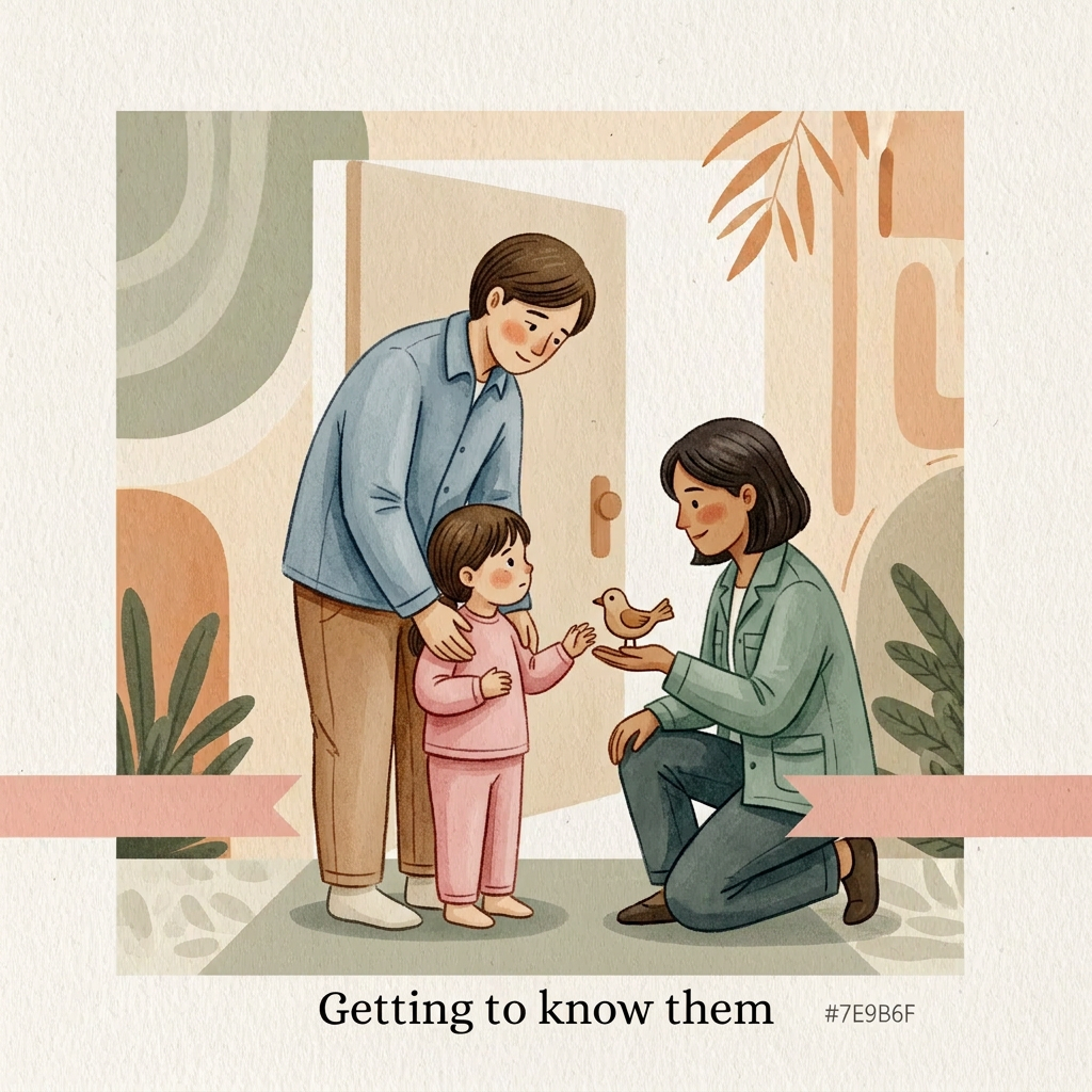 AI Design for A handcrafted editorial illustration for a children’s wellbeing centre interior wall, painted by a human illustrator. Soft watercolour washes combined with textured gouache and delicate hand-drawn ink outlines. Visible brush edges, subtle paper grain, imperfect organic contours, tactile handmade surface. Minimal but emotionally expressive composition. Avoid digital vector appearance. Warm natural materials aesthetic designed to sit against pale yellowish wooden panels under warm spotlight illumination.
Surface and colour treatment:
Soft warm cream background (#F7F1E4), never bright white. Warm sage accents (#7E9B6F), deep green typography area (#3F6B3B), charcoal ink details (#2C2C2A). Warm honey neutrals, terracotta-leaning skin tones. Colours gradually transition from quieter muted tones on Board 1 to brighter warmer tones on Board 5. Matte printed artwork appearance, subtle canvas/paper texture.
Character consistency lock:
Parent: same adult character across all boards. Gentle facial features, warm expression, wearing signature muted warm blue clothing. Always present. Supportive but gradually stepping back.
Child: same child across all boards. Wearing signature pink clothing. The child grows physically and emotionally through the sequence:
Board 1: small, curled inward, holding tightly.
Board 2: slightly opening up.
Board 3: engaged and playful.
Board 4: upright and independent.
Board 5: confident, taller, walking forward.
Therapist: same character whenever present. Wearing warm sage/teal clothing. Calm, approachable, gentle presence. Appears first in Board 2.
Composition rules:
Square artwork, designed as one of five connected wall panels. Characters always face and move left-to-right. Maintain a consistent soft hand-painted ground ribbon at the same height across all boards. The ribbon should feel like a continuous path through the entire wall. Keep generous negative space for headline placement. No clutter.
BOARD 2 PROMPT
“Getting to know them”
AI Image Generation Prompt:
A square handcrafted watercolor and gouache illustration continuing the same story and characters from Board 1.
The therapist enters for the first time. The same parent in warm blue clothing stands slightly behind the child, remaining close and supportive. The same child in pink clothing is still hesitant but beginning to open up.
A warm sage/teal-clothed therapist kneels down at the child’s eye level, creating a gentle equal connection. The therapist offers an open hand or a simple toy, not as an assessment tool but as an invitation to connect. The child looks outward for the first time, showing cautious curiosity.
The scene should communicate being welcomed and understood rather than being examined.
The therapist occupies a supportive position, never dominating the child. The parent remains emotionally present.
Soft ground ribbon continues across the bottom.
Emotion: first trust, curiosity, first moment of connection.
Colour palette: slightly warmer than Board 1. More honey tones, warmer cream, gentle sage accents begin appearing.
Composition:
Child remains slightly small and close to parent. Therapist creates a bridge between them.
Style:
Hand-painted children’s therapy centre mural, textured paper grain, loose organic linework, warm human storytelling illustration.
Avoid:
medical assessment
clipboards
therapy equipment
clinical office appearance
forced interaction