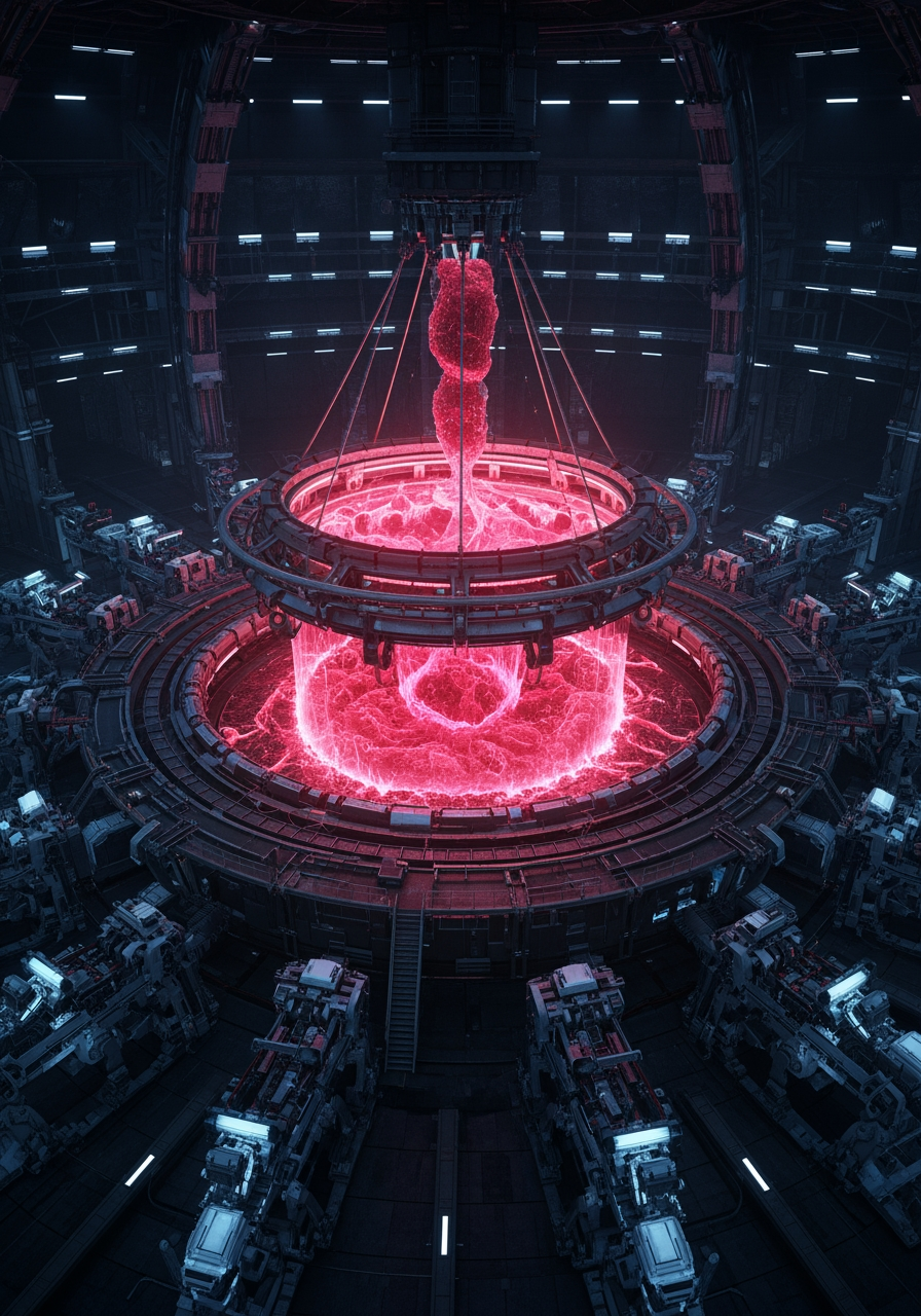 AI Design for Style: Ultra-realistic cinematic science fiction horror, biomechanical dark fantasy, industrial cosmic horror, AAA game concept art, Unreal Engine 5 quality, photorealistic, physically-based rendering (PBR), Octane Render, cinematic volumetric lighting, highly detailed environmental storytelling, believable engineering, grounded futuristic technology.
Global Art Direction (Applies to All Illustrations)
Create a collection of seven interconnected environmental concept illustrations depicting a world consumed by an advanced techno-organic virus known as The Fleshgrinder Program. The visual language should feel like a believable fusion of hard science fiction, industrial horror, biotechnology, military dystopia, and biomechanical evolution, avoiding fantasy clichés or random organic growths.
The virus is not magical—it is an advanced self-improving techno-biological intelligence using quantum computation, nanotechnology, accelerated evolution, robotics, synthetic biology, and molecular manufacturing.
Every machine should appear engineered with a logical function.
Avoid generic AI "organic tentacle" aesthetics.
Technology should appear purpose-built, modular, industrial, functional and mechanically plausible.
Architecture should resemble abandoned industrial laboratories, research complexes, military facilities, manufacturing plants and underground infrastructure.
Every environment should tell a story through scattered equipment, warning lights, blood stains, abandoned machinery, damaged electronics, exposed conduits, coolant pipes, nutrient tubes, mechanical actuators, hydraulic systems, robotic manipulators and industrial maintenance platforms.
Lighting should emphasize atmosphere:
crimson biological energy
sterile emerald diagnostics
cold industrial white work lights
faint blue quantum processing nodes
volumetric fog
dust
smoke
floating spores
sparks
coolant leaks
No oversized fantasy organs.
No glowing magic.
Everything must appear technologically believable.
Illustration 1 — The Genesis Chamber (Main Menu Artwork)
Scene
The central technological heart of the Fleshgrinder Program.
This is an immense quantum-biological synthesis machine occupying a massive underground chamber.
At the center stands an enormous circular incubation chamber suspended inside concentric industrial rings.
Within the chamber floats a dense crimson quantum-biological medium where new organisms are being assembled molecule by molecule.
The chamber radiates unstable red energy while surrounded by hundreds of robotic manufacturing systems.
The device should clearly communicate that this machine is simultaneously:
supercomputer
DNA foundry
evolutionary simulation engine
nanofabrication system
artificial womb
The illustration MUST clearly show:
Quantum Computing Nodes
Massive cylindrical processing towers
Cryogenic quantum cores
Fiber optic data bundles
Photonic computing arrays
Superconducting cooling loops
Blue-white processing lights
Quantum error correction modules
Entangled processing lattice
Dense computational infrastructure
Submolecular Reconfiguration Matrix
High precision robotic nanomanipulators
Atomic-scale fabrication arrays
Microscopic assembly lasers
Magnetic molecular positioning systems
Adaptive fabrication arms
Microscopic injector arrays
Electromagnetic containment grids
Specialized Nutrient Circulation System
Large transparent nutrient reservoirs
Circulating blood-like synthetic fluid
Metallic suspension compounds
Organic nutrient pumps
Industrial filtration systems
Large vascular pipelines
Transparent biological tubing
Peristaltic pumping mechanisms
Pressure regulation valves
Biochemical monitoring stations
Evolution Analysis Systems
Thousands of holographic displays
Genetic sequencing interfaces
Evolutionary branching diagrams
Behavior simulation graphs
Predatory adaptation models
Threat analysis monitors
Digital consciousness mapping
Mutation progression visualization
Mechanical Details
Industrial catwalks
Maintenance cranes
Hydraulic pistons
Servo assemblies
Mechanical actuators
Power conduits
Cooling towers
Gigantic transformers
Energy capacitors
Maintenance drones
Repair robots
Suspended service platforms
Color Language
Green = computation, diagnostics, mechanical control
Red = biological manipulation, synthesis, mutation
Blue = quantum computing infrastructure
White = sterile laboratory systems
Overall feeling:
The machine should feel like the technological equivalent of a cathedral built for creating synthetic evolution.