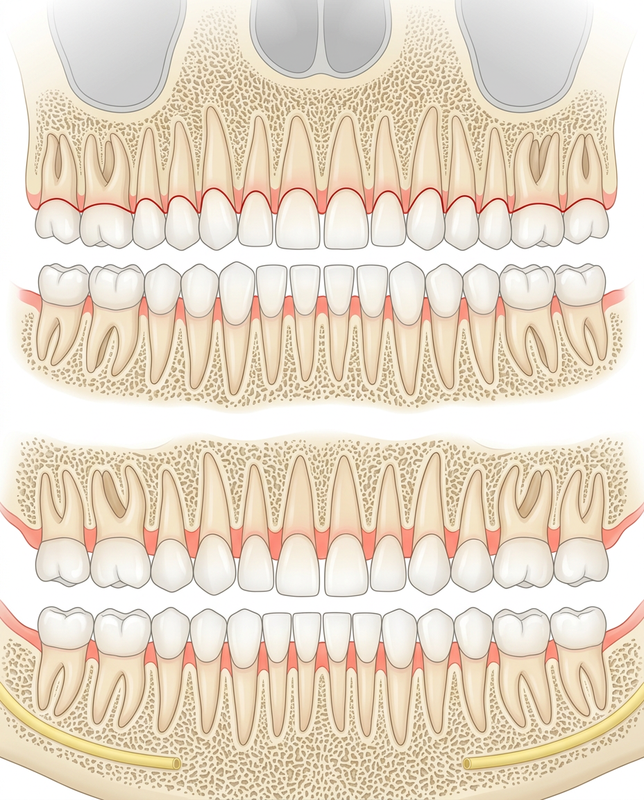 AI Design for Create illustrations that match the quality of:

professional anatomy atlases
surgical textbooks
dental education illustrations
medical reference software
radiology atlases
clinical anatomy manuals

The visual appearance should resemble premium medical illustration rather than stock illustration or cartoon artwork.

The illustrations should have:

anatomically accurate proportions
realistic morphology
soft natural clinical colors
extremely clean vector linework
subtle medical gradients
minimal soft shading
realistic enamel translucency
correct gingival anatomy
realistic cancellous bone texture
no exaggerated features
no comic styling
no painterly brush strokes
no sketch effect

Overall appearance:

Modern medical illustration + Adobe Illustrator vector artwork + scientific atlas quality.

MASTER DESIGN LANGUAGE

Maintain identical illustration style throughout every asset.

Every illustration must share:

same stroke weight
same line quality
same color palette
same anatomical proportions
same rendering style
same lighting direction
same material rendering
same perspective system

The user should immediately recognize that every illustration belongs to one coherent medical illustration library.

COLOR PALETTE
Enamel

Soft ivory

Very light warm white

Slight translucency near incisal edge

Subtle grey occlusal anatomy

Dentin

Warm cream

Light yellow tint

Only subtly visible

Cementum

Very pale beige

Root

Natural ivory

Slight warm tone

Gingiva

Healthy coral pink

Slight color variation

Attached gingiva slightly lighter

Marginal gingiva slightly darker

Papilla slightly saturated

Bone

Warm ivory

Light beige

Fine trabecular texture

Very subtle

Cortical bone

Smooth

Dense

Warm off-white

Maxillary sinus

Light grey

Slight transparency

TMJ cartilage

Light bluish grey

Nerves (optional)

Soft yellow

Background

Pure white

Transparent SVG

No shadows

No textures outside anatomy