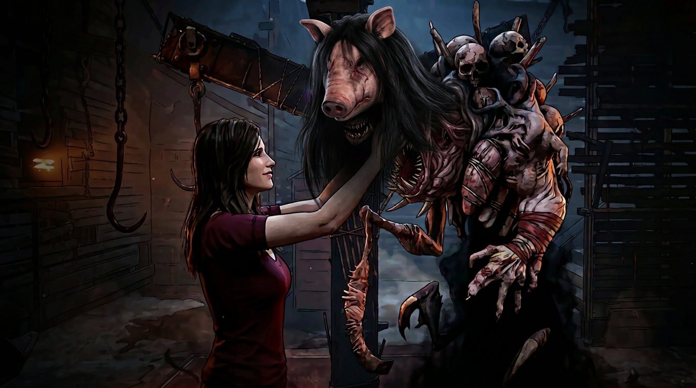 AI Design for make these adjustments to the 1rst image, keep everything else in the design the same. The pig mask should just sit on the head like a mask . 2nd image this is what the pig mask shoud look like hair and all it shouldnt be fused into the dredges face and 3rdimage reference dredges face should be under the mask