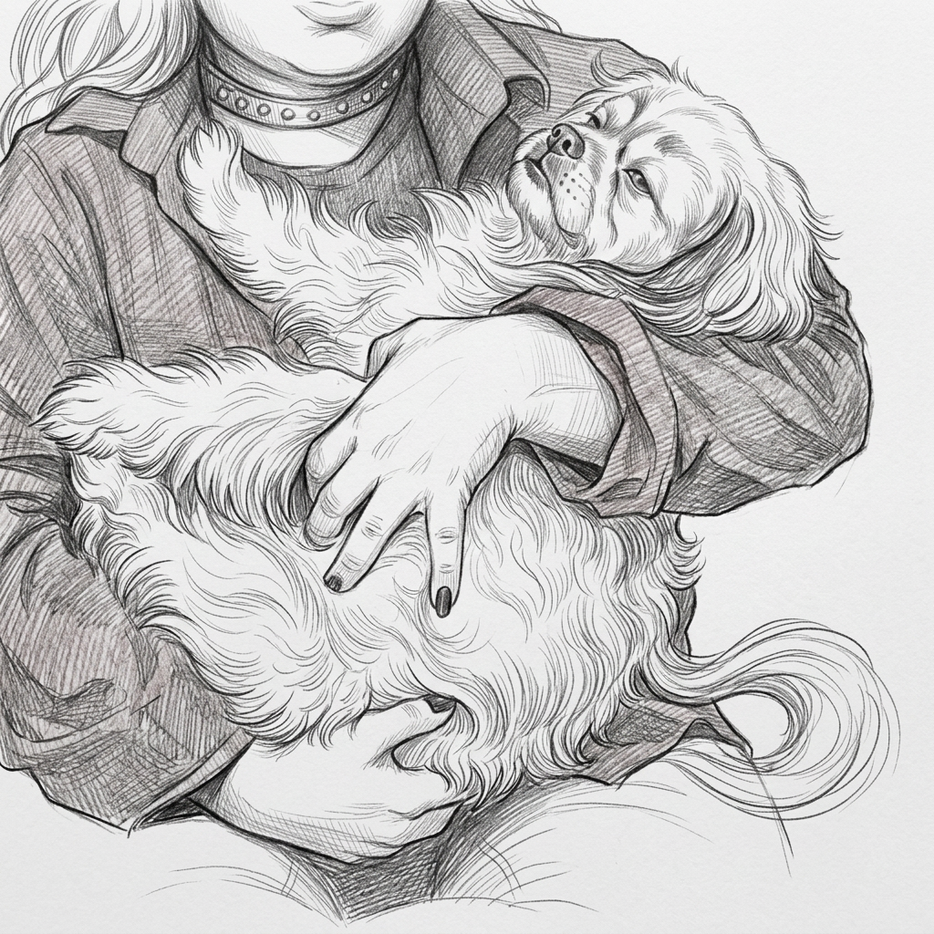 AI Design for redraw the first image in the exact same art style as second image and make sure the face of the dog is recognizable, the illustratrion will be on solid white background