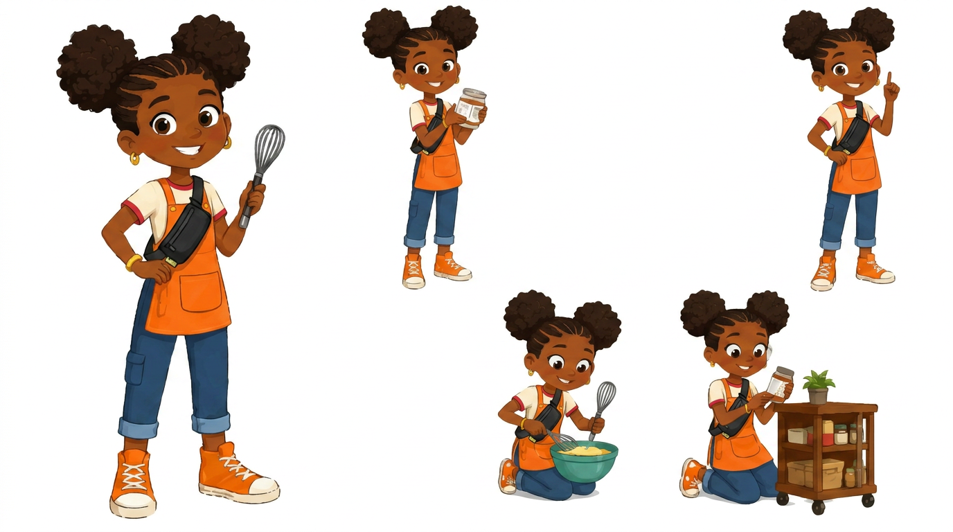 AI Design for make updates to the illustrations in the first image according to the changes mentioned in the second image, ensure accuracy and detail of the character, high definition professional artwork.