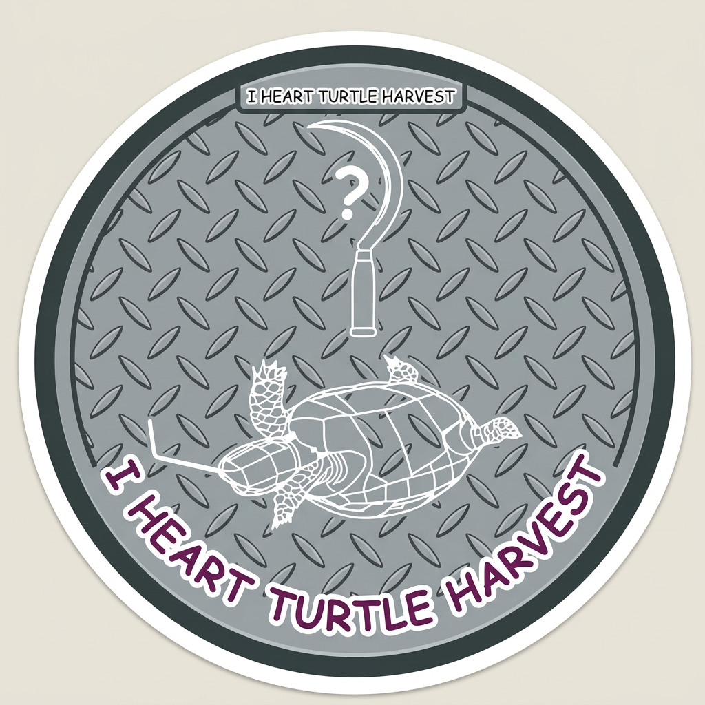 now make a new sticker, make it ike i heart turtle harvest and white outline the words. do it in comic sans