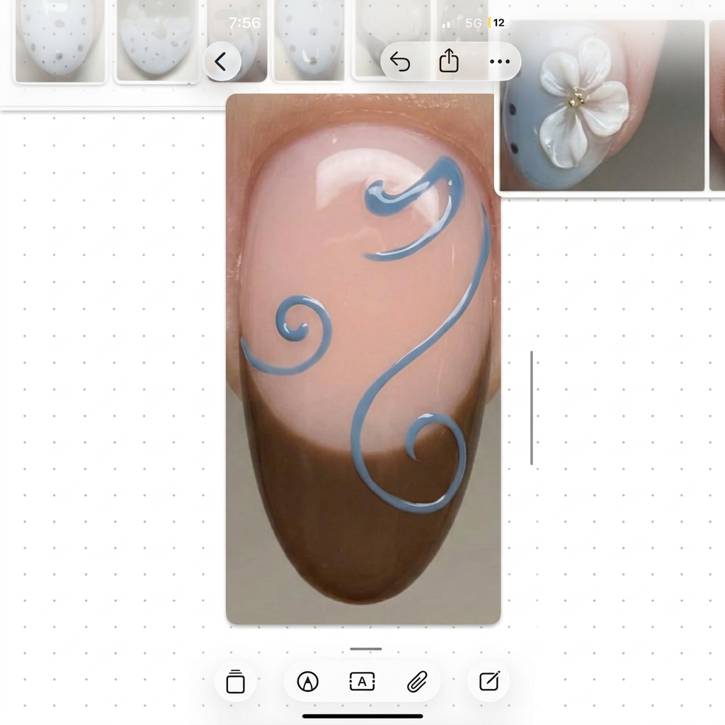 AI Design for make these digitally edited blue swirls realistic on the nude base with a brown friendship changed. Nothing else about this photo. Make it look realistic but not in a real hand keep the crops proportion in the same.