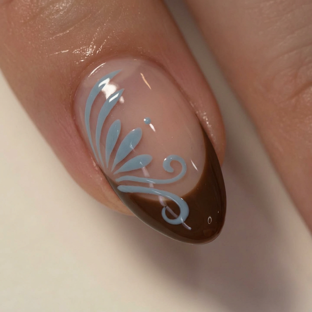 AI Design for make All the brown on this nail dusty ligh tv blue and make the french tip brown