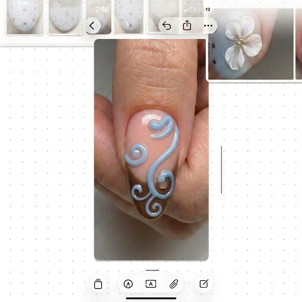 AI Design for keep the original simple swirl design do not copy the dragonfly design make it so that the AI produced design looks like how the dragonfly design sets on the nail. It’s too deep but still looks like nail polish and make the lines thicker like it’s on a pinky finger.