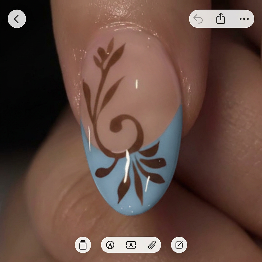 AI Design for change the light pink French tip into a dusty light blue change nothing else about this nail design