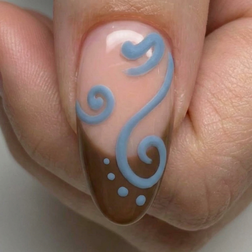 AI Design for make the nail art painted not sculpted (eg take away the shine on the blue part) change nothing else