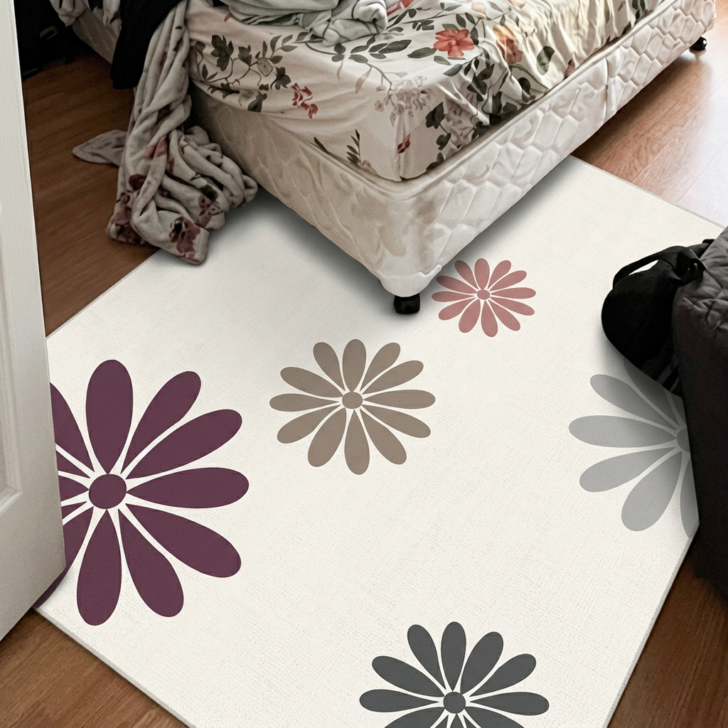 AI Design for make it have more blank space and simpler, like scattered different flowers sizes all same design, not all same colours. 5 flowers across this one rectangle. make some off the side