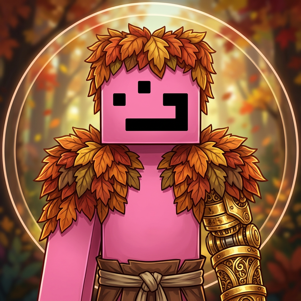 make this guy a profile icon for discord that looks cool, ok some stuff to say, the things on top and on some parts of its body is autumn leaves and it has a metal arm on its left arm, that's gold, REMOVE OCTOBER BRO, and that's looks real good,