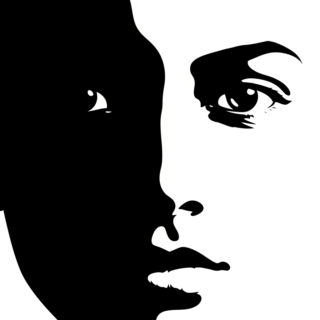 make a close up of his face only being the black parts for a profile icon