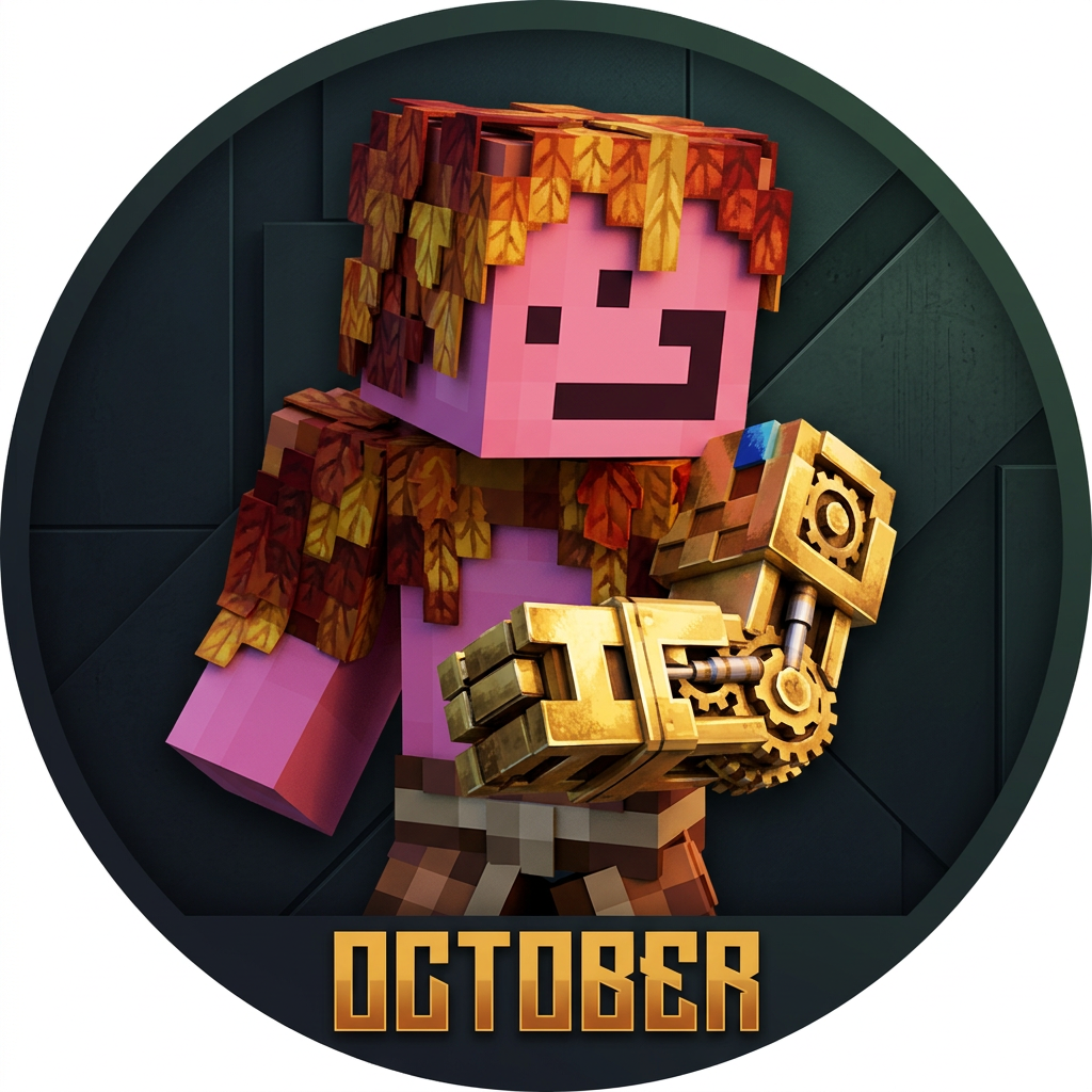 make this guy a profile icon for discord that looks cool, ok some stuff to say, the things on top and on some parts of its body is autumn leaves and it has a metal arm on its left arm, that's gold,
