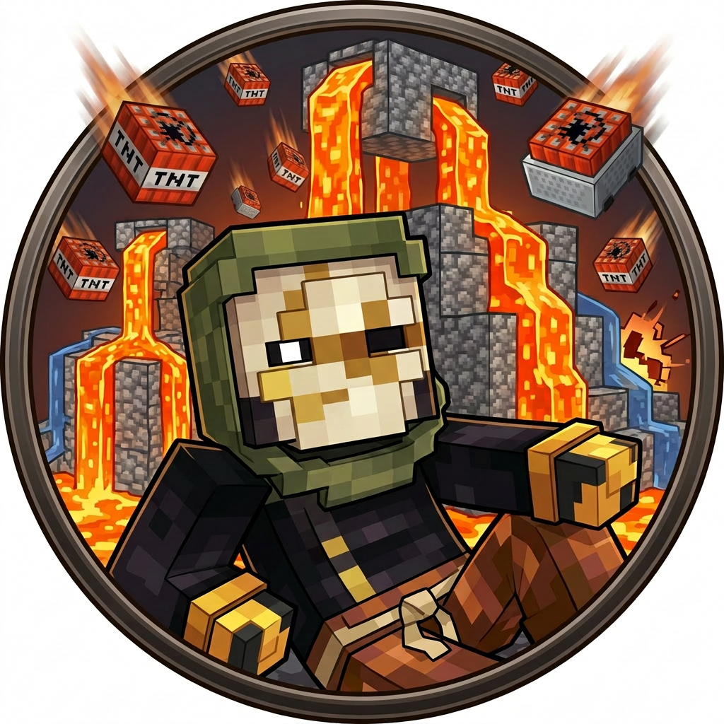 ok the new image I just added, make the SAME EXACT THING but with him not having a mouth. make it so the lava casts make more game sense,