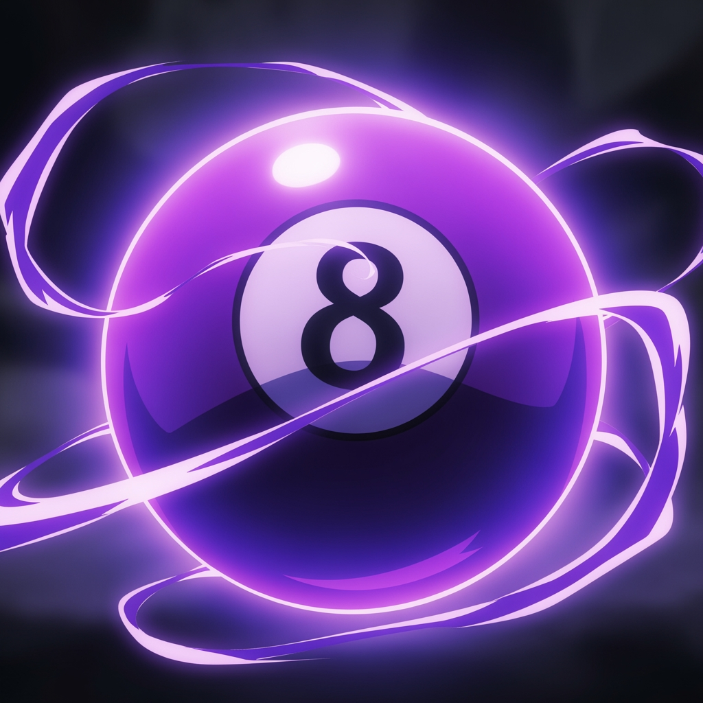 AI Design for Make an 8 ball that's purple-ey and make it cool like an anime
