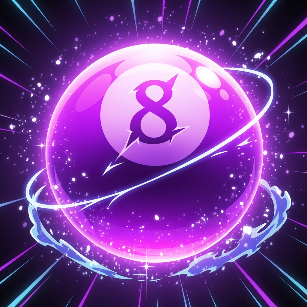 AI Design for Make an 8 ball that's purple-ey and make it cool like an anime