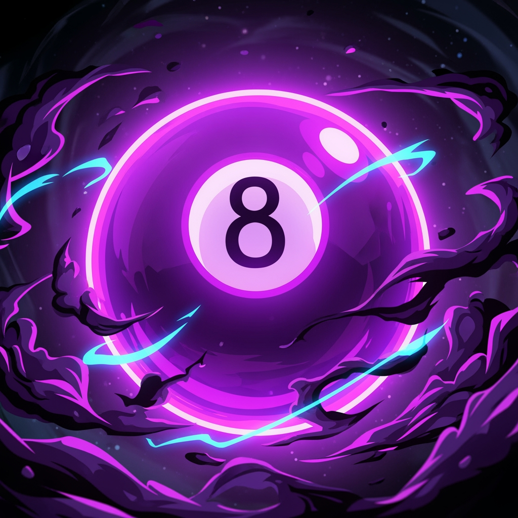AI Design for Make an 8 ball that's purple-ey and make it cool like an anime