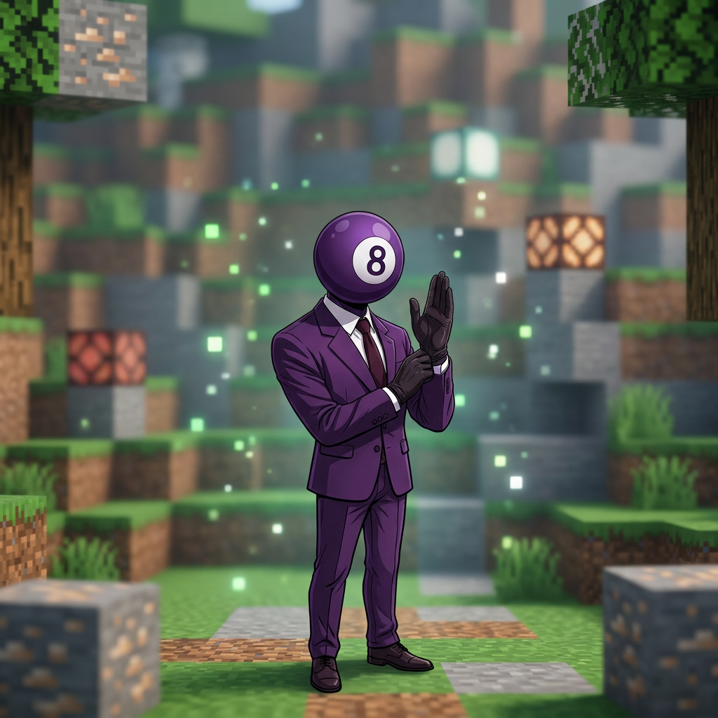 AI Design for make the image bigger but not the character. make the background more blurred, and minecrafty like he just spawned.