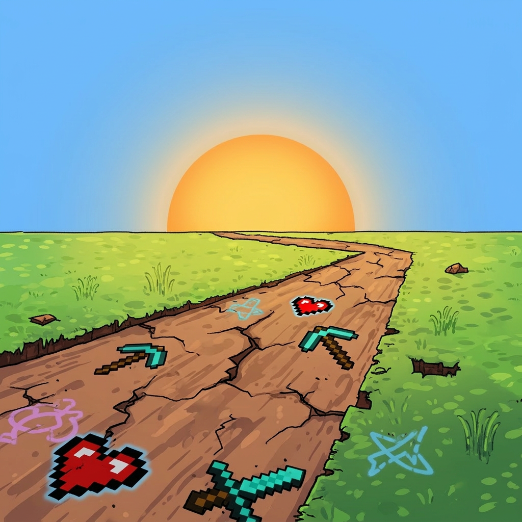 AI Design for remove the text saying beyond bedrock please. and also remove the little cracks, just make it a simple background, with a sunrise, bro I meant ONLY THE CRAKCS ON THE SUN, NOT ON THE ROAD, THE ROAD STAYS, ALSO REMOVE THE STUPID WEIRD SHADOW SINCE I JUST NOTICED IT.