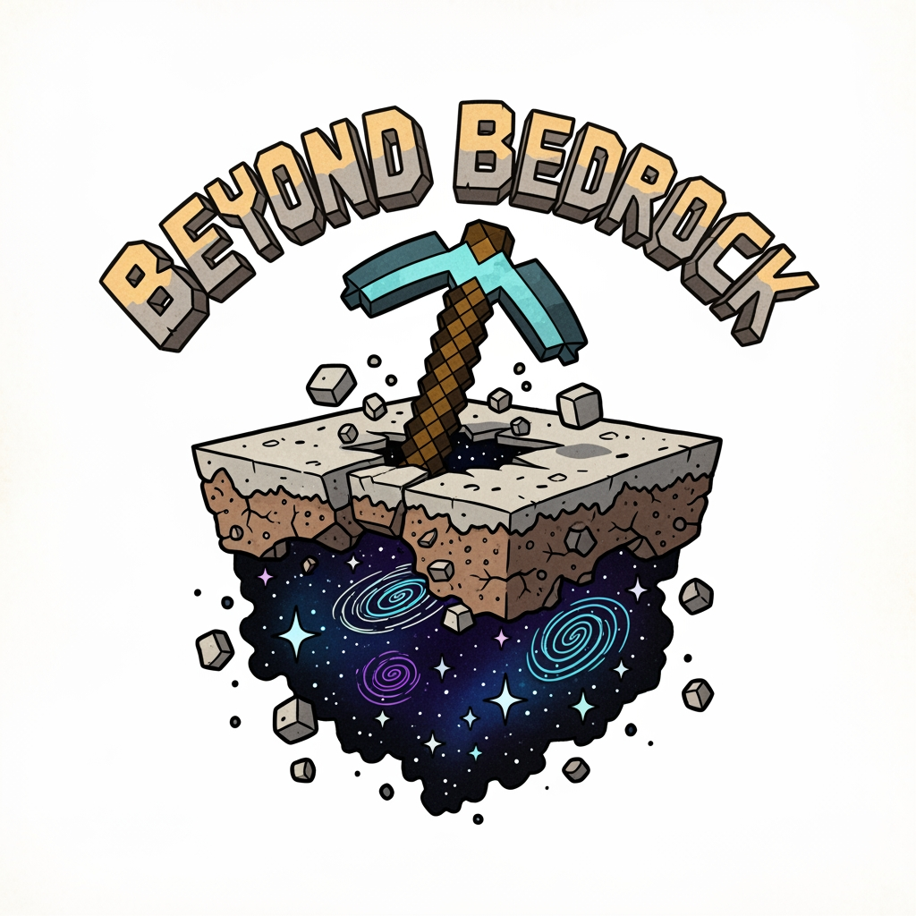 AI Design for Hello, can you make a logo for a minecraft smp called Beyond Bedrock. without the words smp in it, please!, make it more cartoony, and simple around one thing, more minecrafty and more hand drawn, man made.