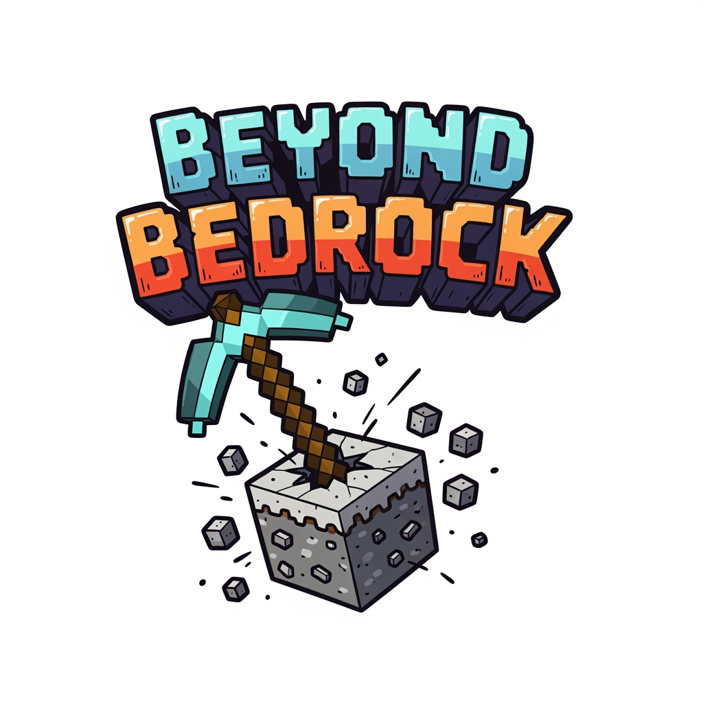AI Design for Hello, can you make a logo for a minecraft smp called Beyond Bedrock. without the words smp in it, please!, make it more cartoony, and simple around one thing, more minecrafty and more hand drawn, man made.