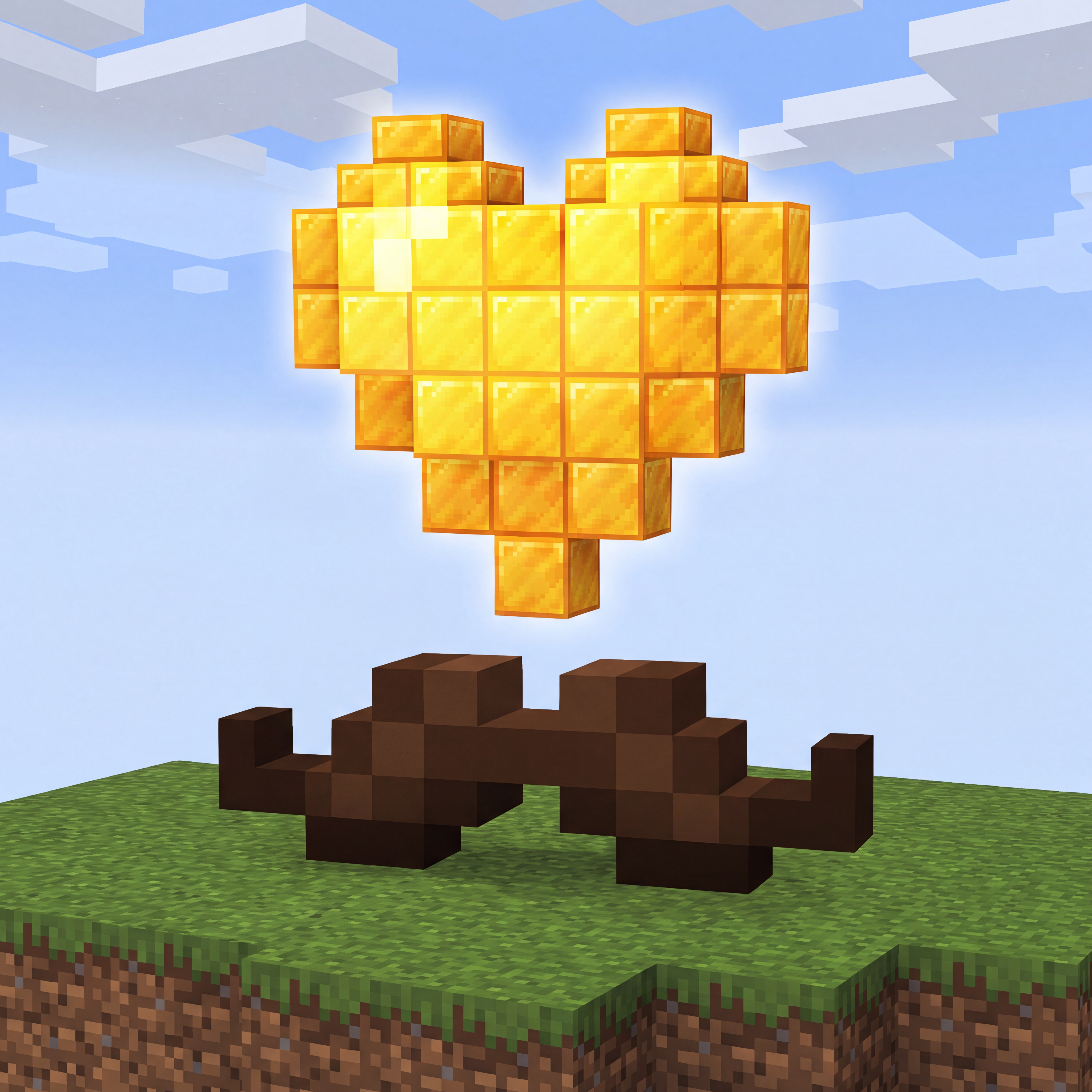 AI Design for Make a golden heart that minecraft styled and make it look like it has a moustache