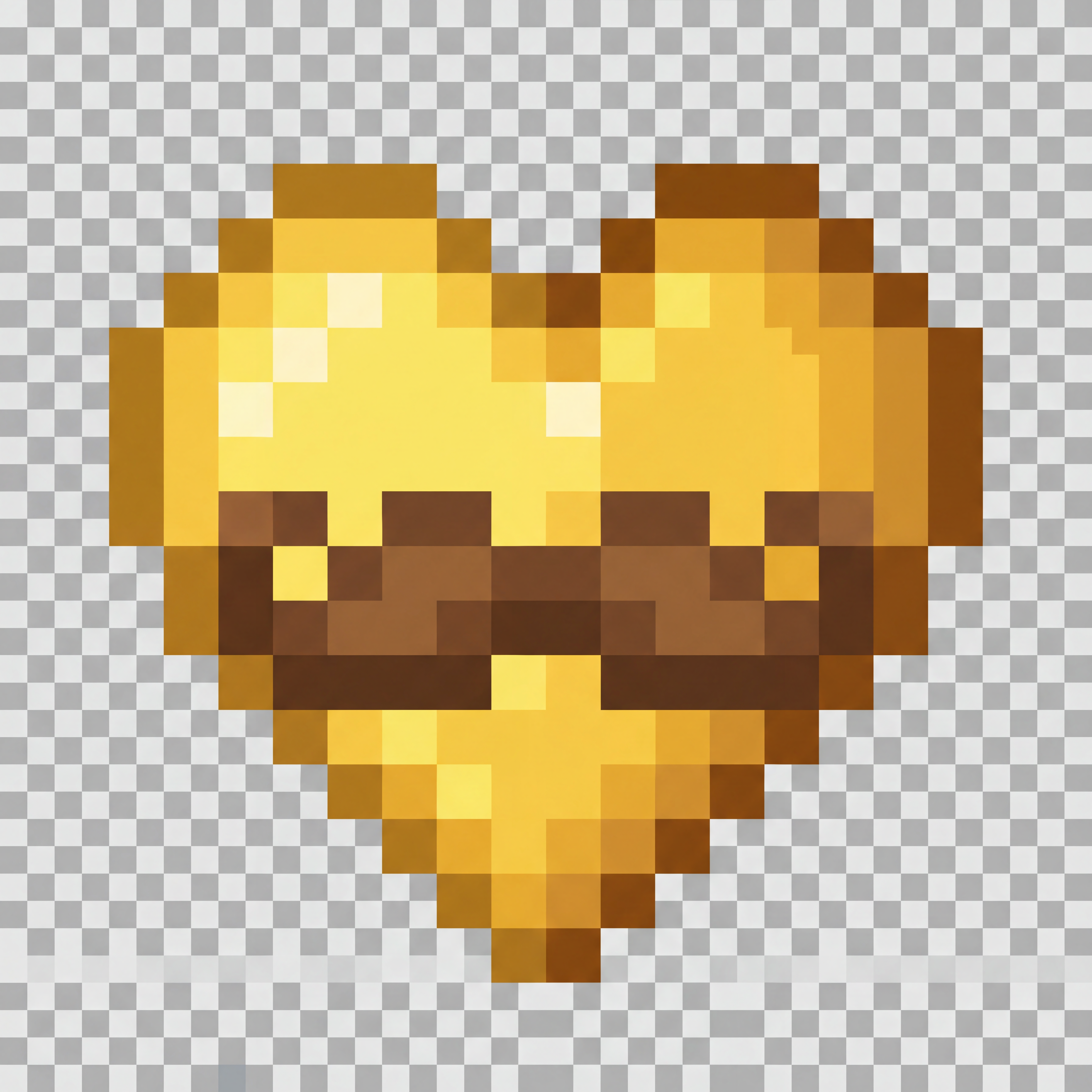 AI Design for Make a golden heart that minecraft styled and make it look like it has a moustache, make it with a transparent background and make it look like a texture instead of a 3d item please.