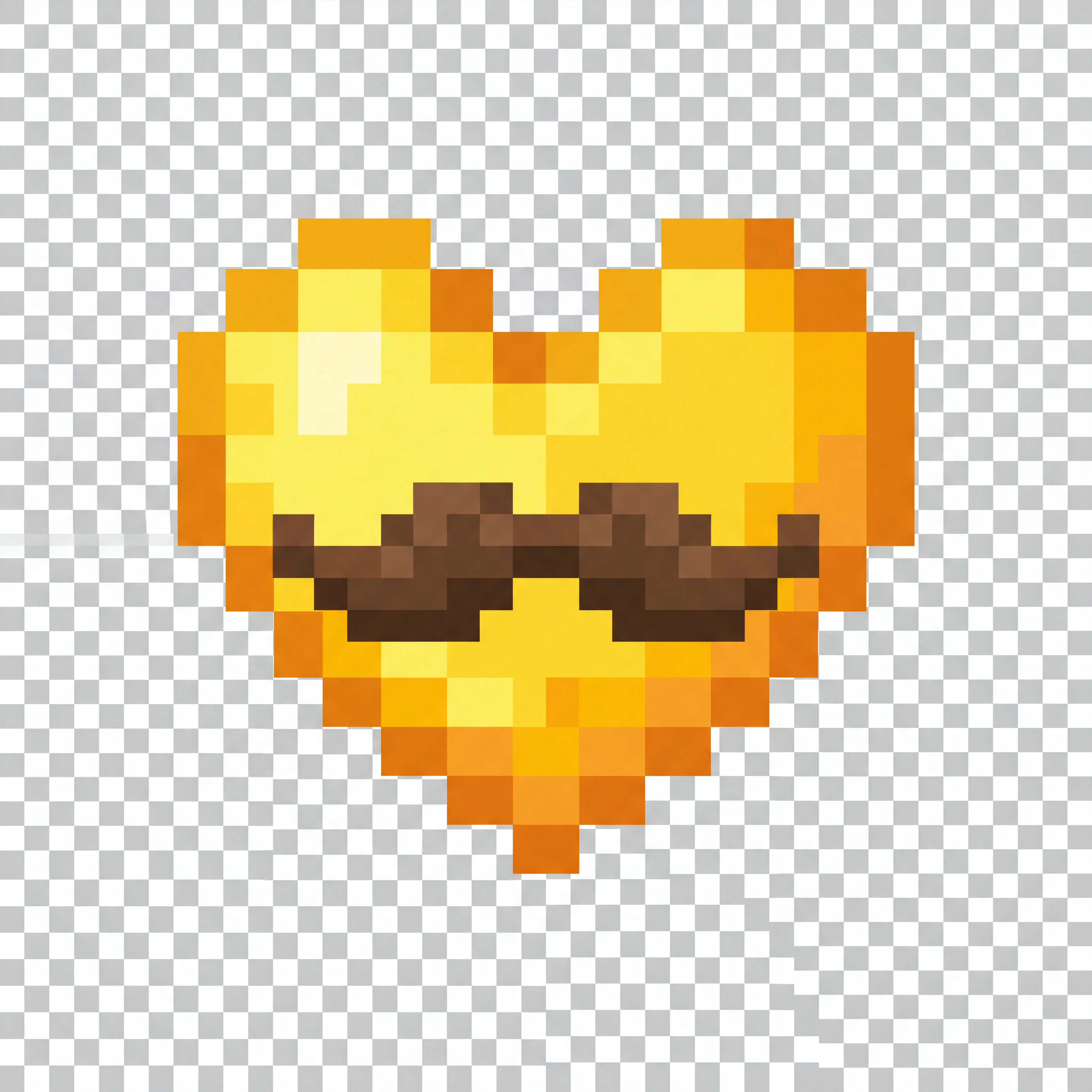 AI Design for Make a golden heart that minecraft styled and make it look like it has a moustache, make it with a transparent background and make it look like a texture instead of a 3d item please.