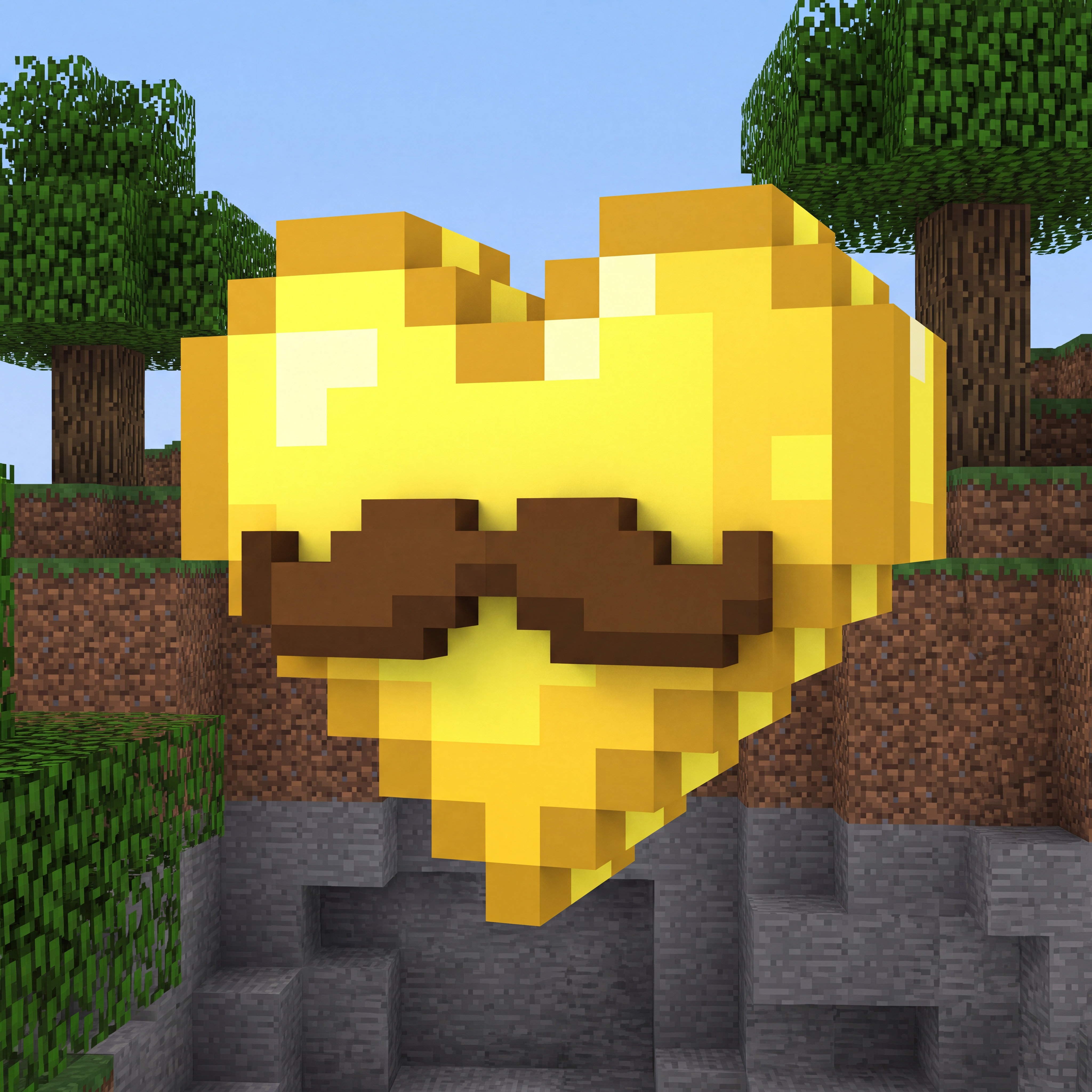 AI Design for Make a golden heart that minecraft styled and make it look like it has a moustache