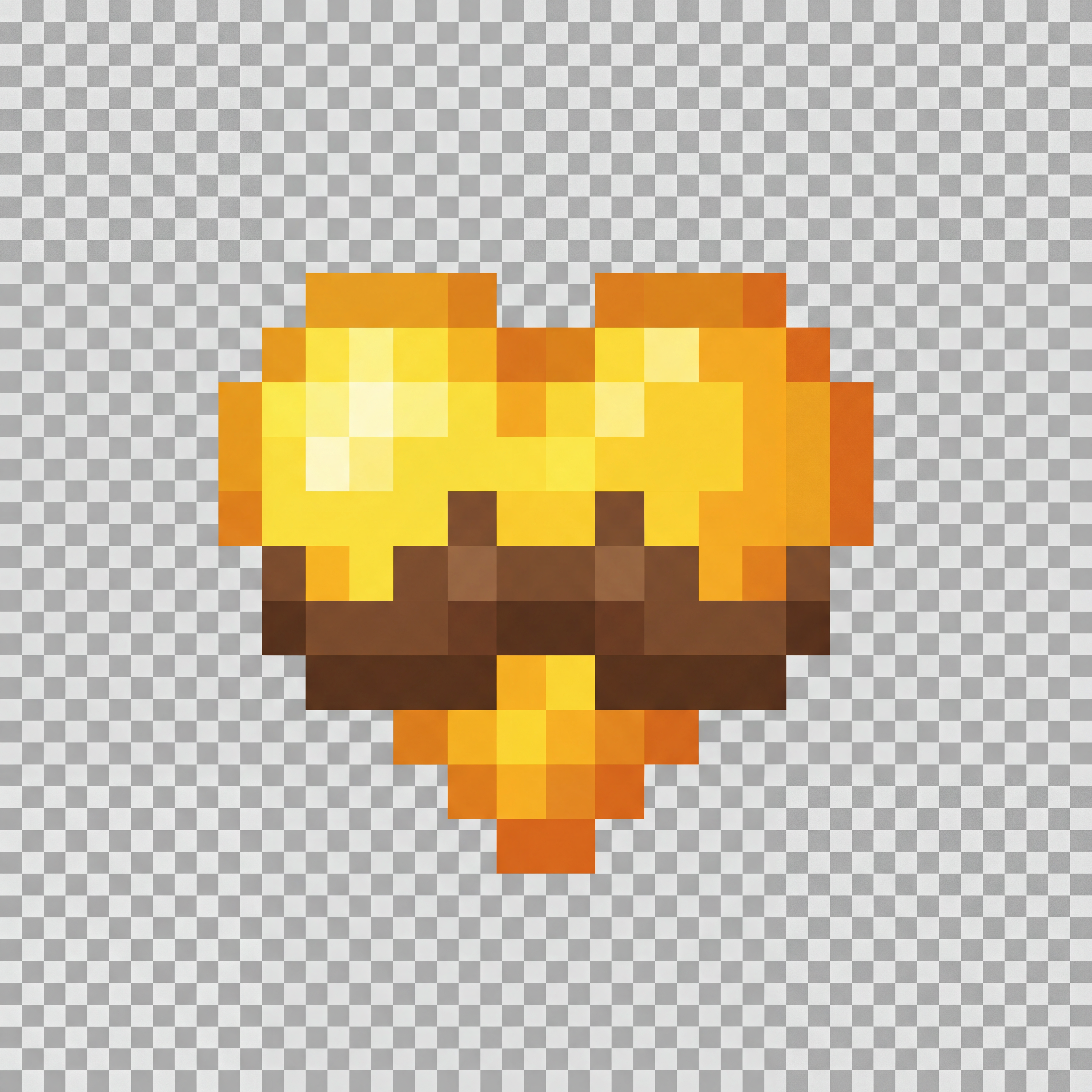AI Design for Make a golden heart that minecraft styled and make it look like it has a moustache, make it with a transparent background and make it look like a texture instead of a 3d item please.
