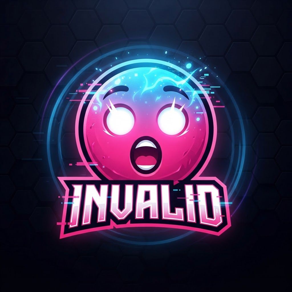 make a logo for a guy called Invalid, its not a company its a players username, so make a shocked emoji that's pink, he has pure white eyes, and the top of his head is turning blue