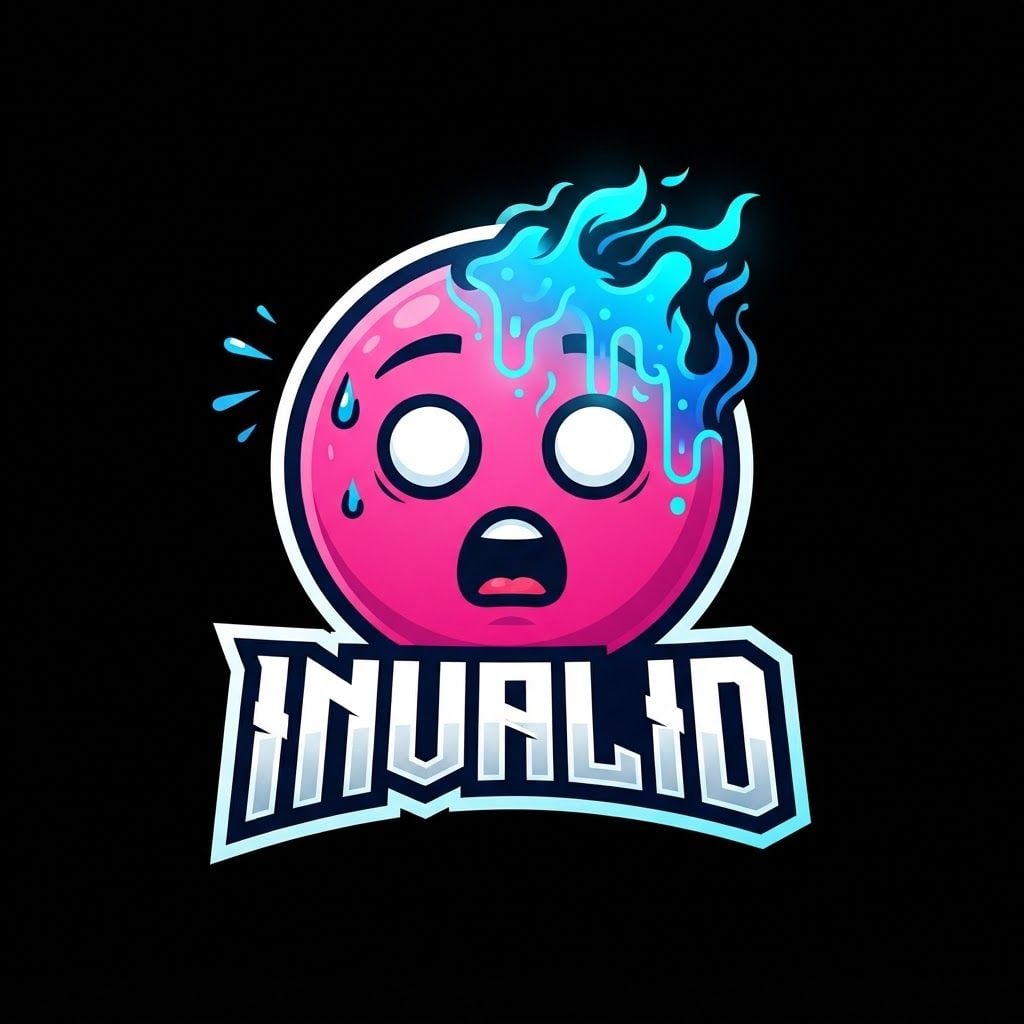 make a logo for a guy called Invalid, its not a company its a players username, so make a shocked emoji that's pink, he has pure white eyes, and the top of his head is turning blue, no sci-fi glitches, just a black backround