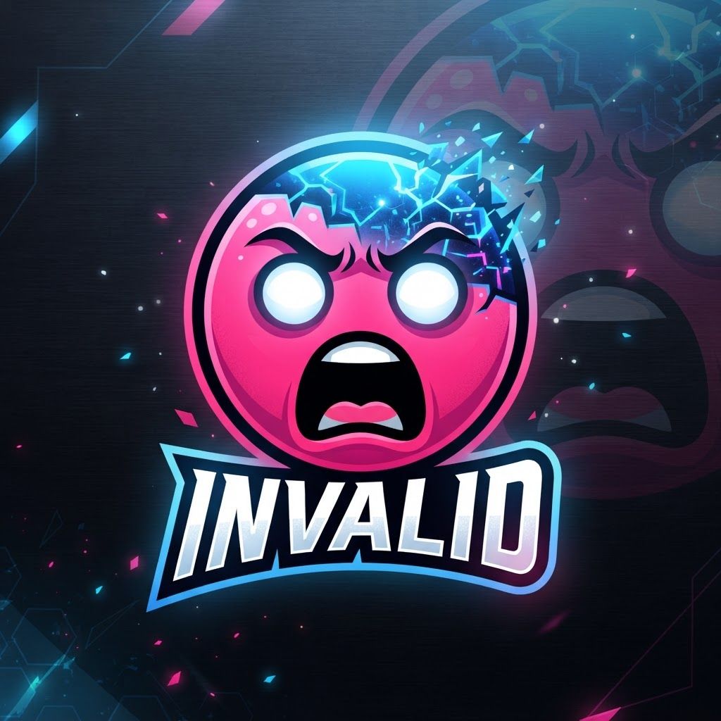make a logo for a guy called Invalid, its not a company its a players username, so make a shocked emoji that's pink, he has pure white eyes, and the top of his head is turning blue