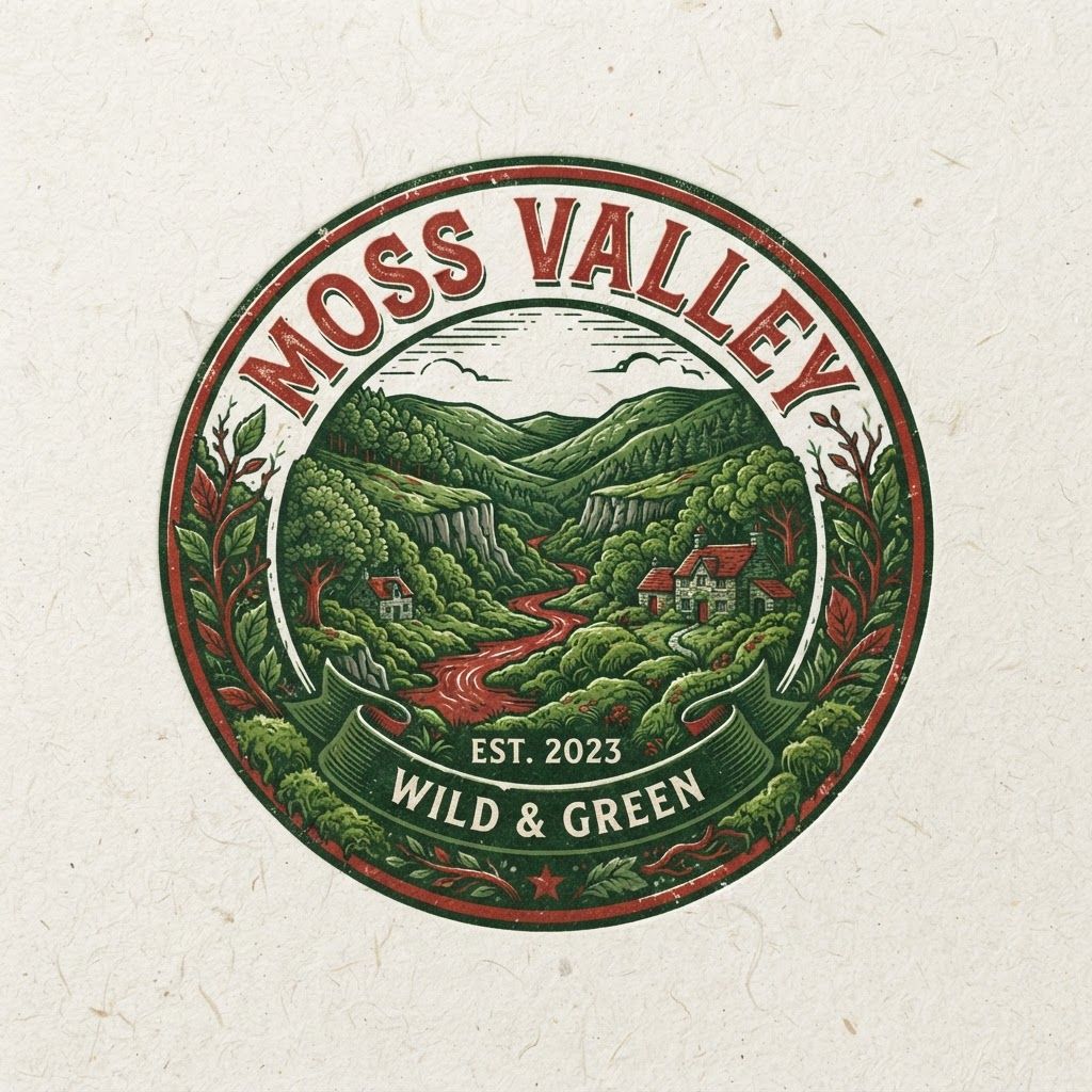 AI Design for a big logo in green and red that shows a Moss Valley
