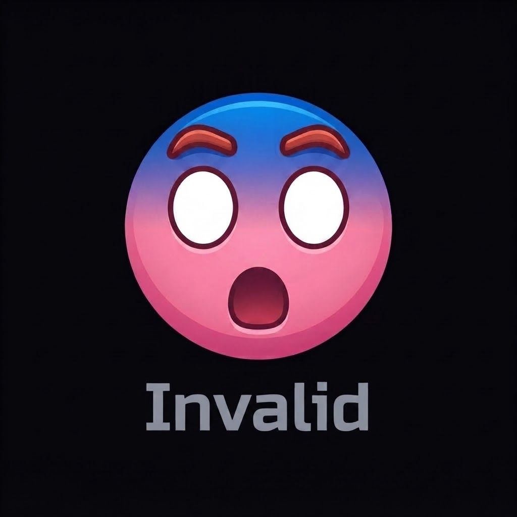 make a logo for a guy called Invalid, its not a company its a players username, so make a shocked emoji that's pink, he has pure white eyes, and the top of his head is turning blue, no sci-fi glitches, just a black backround, he doesn't have horns, those are eyebrows, he isn't a pig. remove the nose